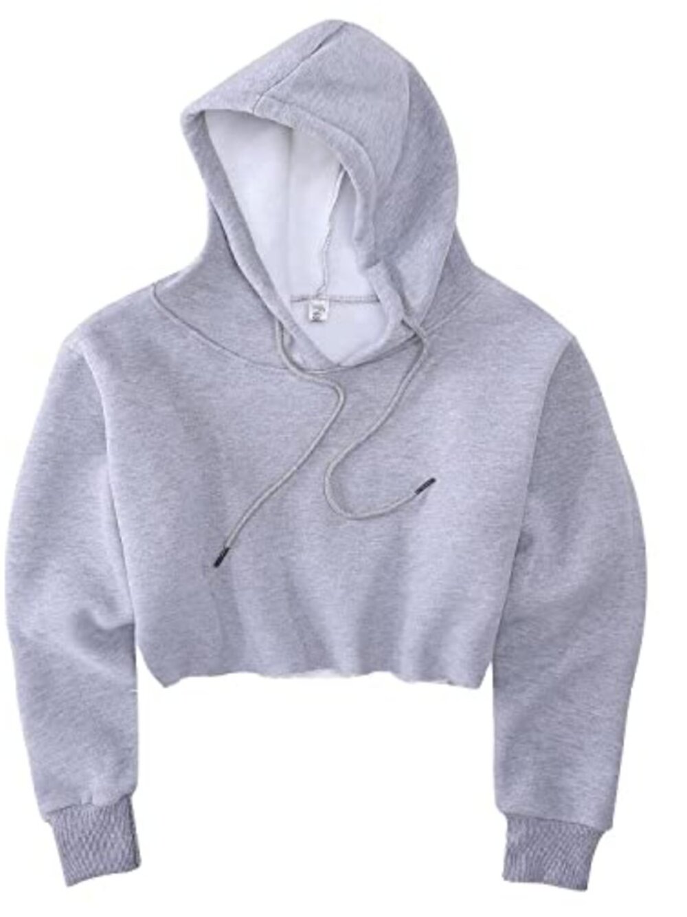 Cropped Hoodie Fleece Long Sleeve Pullover Raw Edge Cut Off Hood Sweatshirt